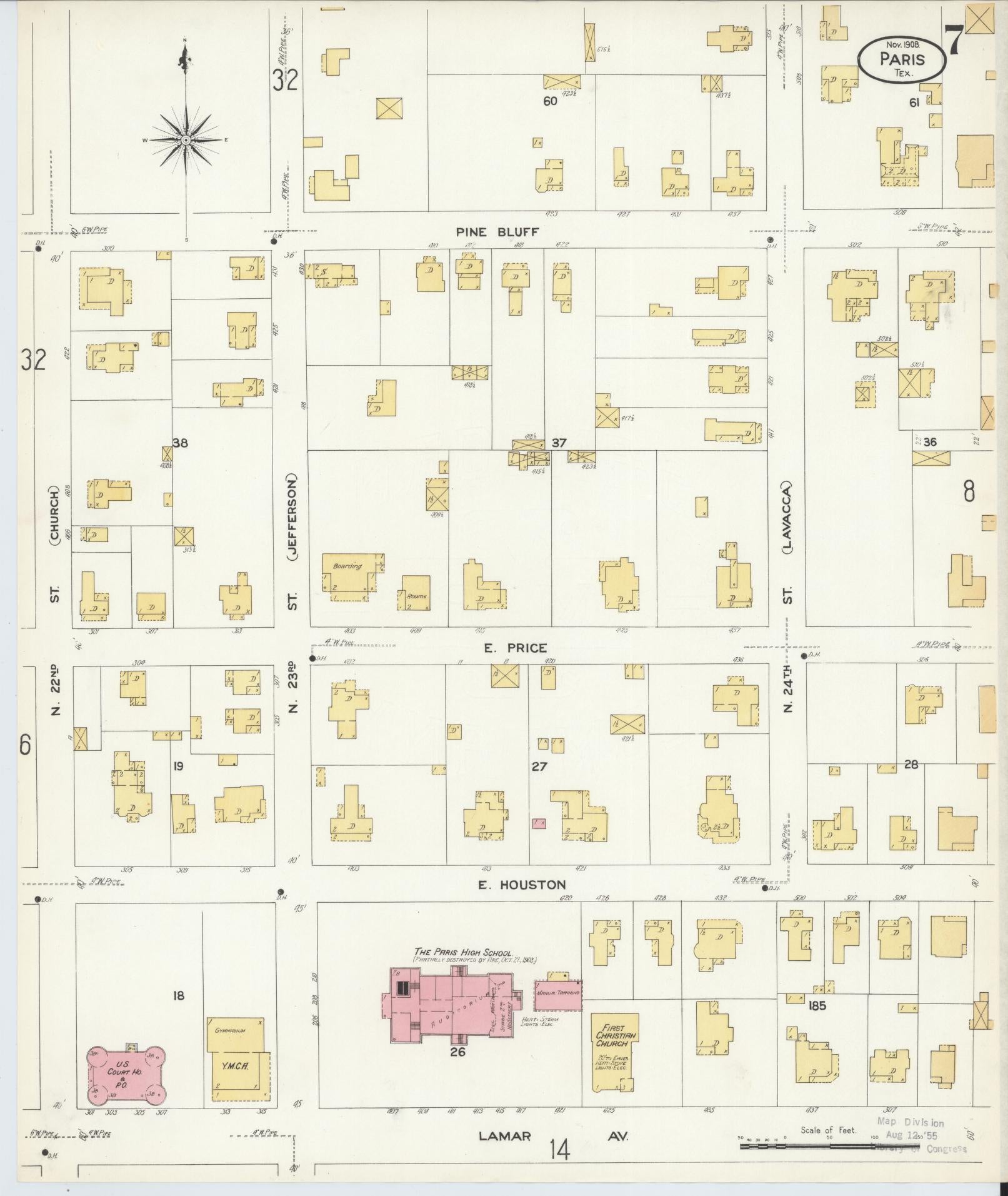 Sanborn Fire Insurance Map from Paris, Lamar County, Texas (1908), Sheet #0007 - Complete Map Set gallery image, historic Sanborn map, vintage wall art, Texas Texas