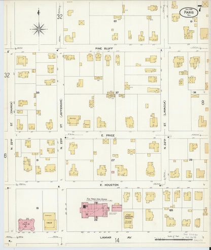 Sanborn Fire Insurance Map from Paris, Lamar County, Texas (1908), Sheet #0007 - Complete Map Set gallery image, historic Sanborn map, vintage wall art, Texas Texas