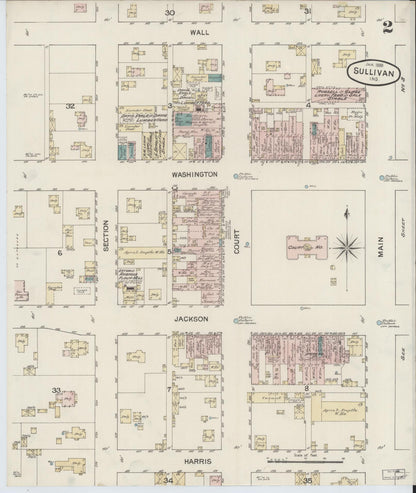 Sanborn Fire Insurance Map from Sullivan, Sullivan County, Indiana (1888), Sheet #0002 - Historic Sanborn Fire Insurance Map Print, vintage old map wall art, antique decor, genealogy gift, Indiana Indiana map