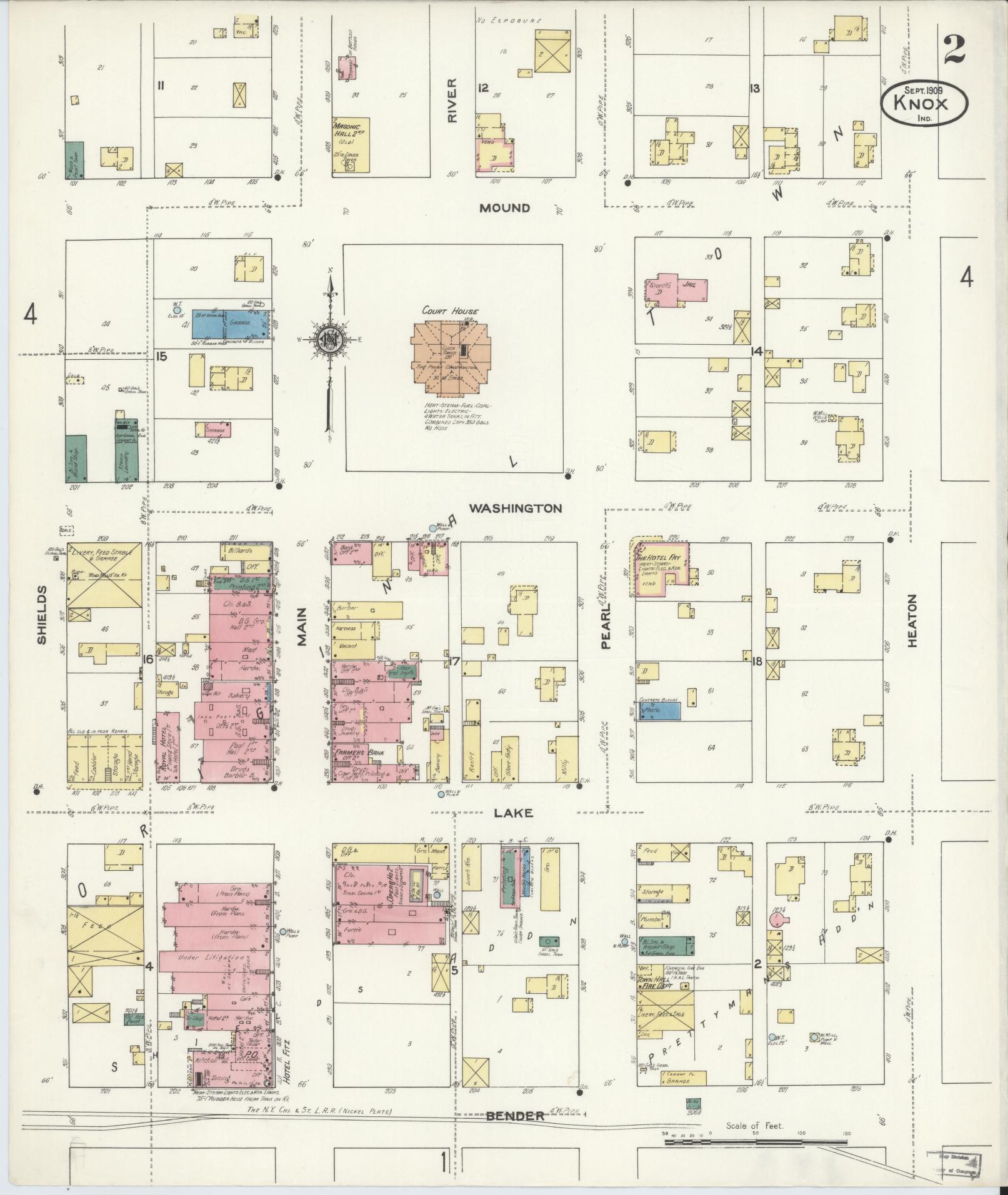 Sanborn Fire Insurance Map from Knox, Starke County, Indiana (1909), Sheet #0002 - Complete Map Set gallery image, historic Sanborn map, vintage wall art, Indiana Indiana