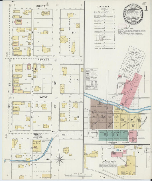 Sanborn Fire Insurance Map from Neillsville, Clark County, Wisconsin (1892), Sheet #0001 - Complete Map Set gallery image, historic Sanborn map, vintage wall art, Wisconsin Wisconsin