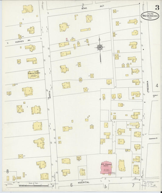 Sanborn Fire Insurance Map from Nacogdoches, Nacogdoches County, Texas (1912), Sheet #0003 - Historic Sanborn Fire Insurance Map Print, vintage old map wall art, antique decor, genealogy gift, Texas Texas map