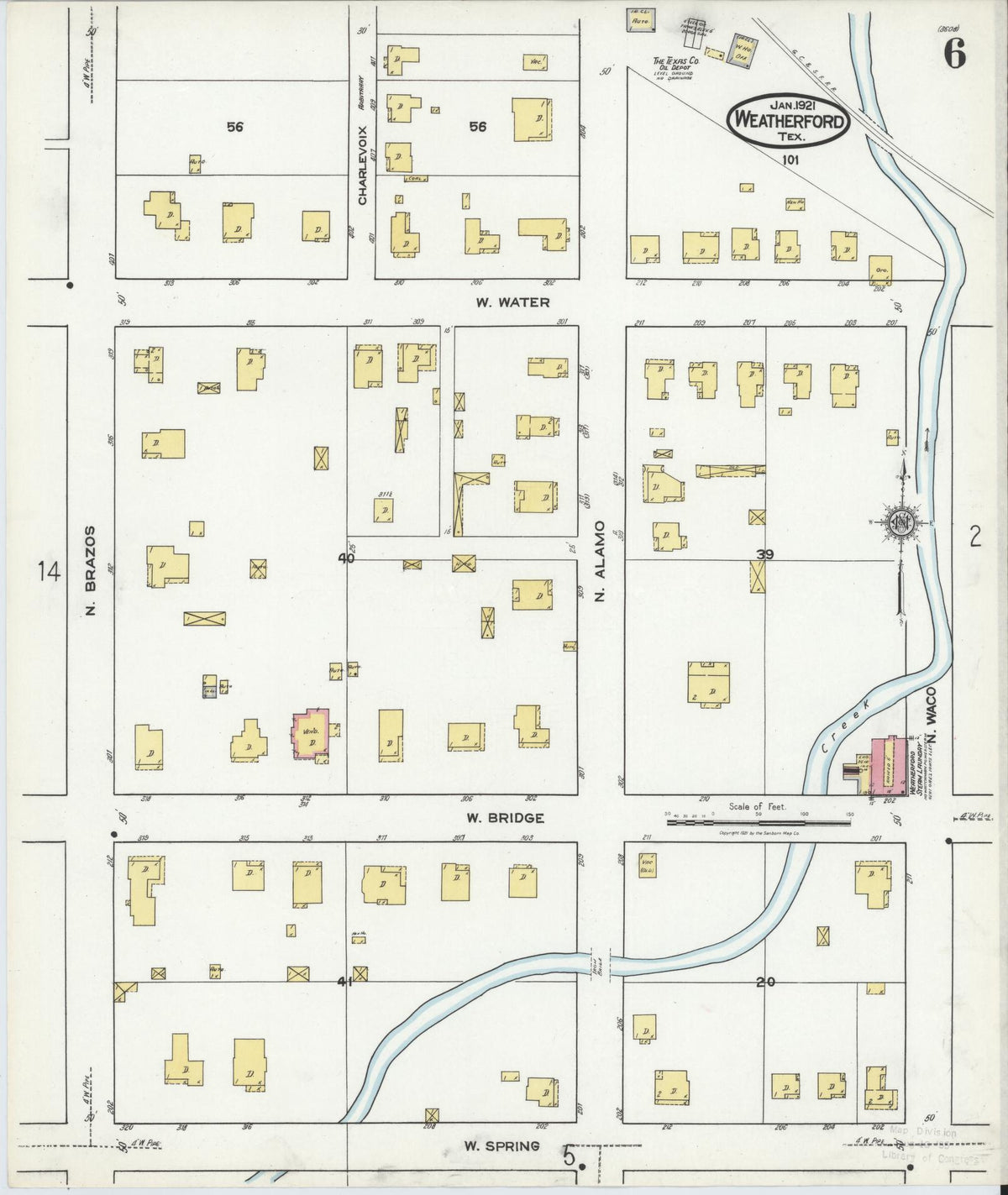 Sanborn Fire Insurance Map from Weatherford, Parker County, Texas (1921), Sheet #0006 - Complete Map Set gallery image, historic Sanborn map, vintage wall art, Texas Texas