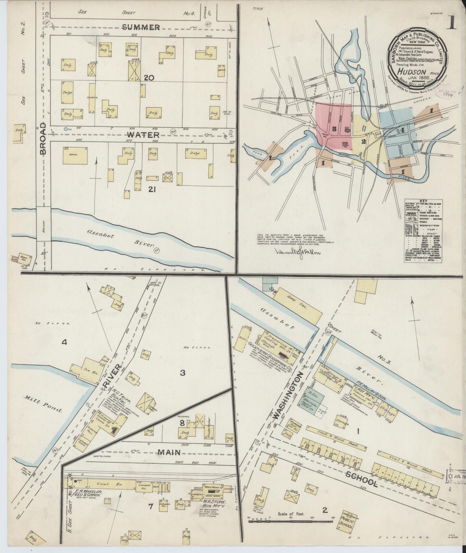 Sanborn Fire Insurance Map from Hudson, Middlesex County, Massachusetts (1888), Sheet #0001 - Complete Map Set gallery image, historic Sanborn map, vintage wall art, Massachusetts Massachusetts