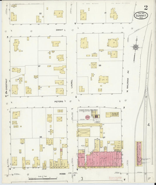 Sanborn Fire Insurance Map from Summit, Pike County, Mississippi (1913), Sheet #0002 - Historic Sanborn Fire Insurance Map Print, vintage old map wall art, antique decor, genealogy gift, Mississippi Mississippi map