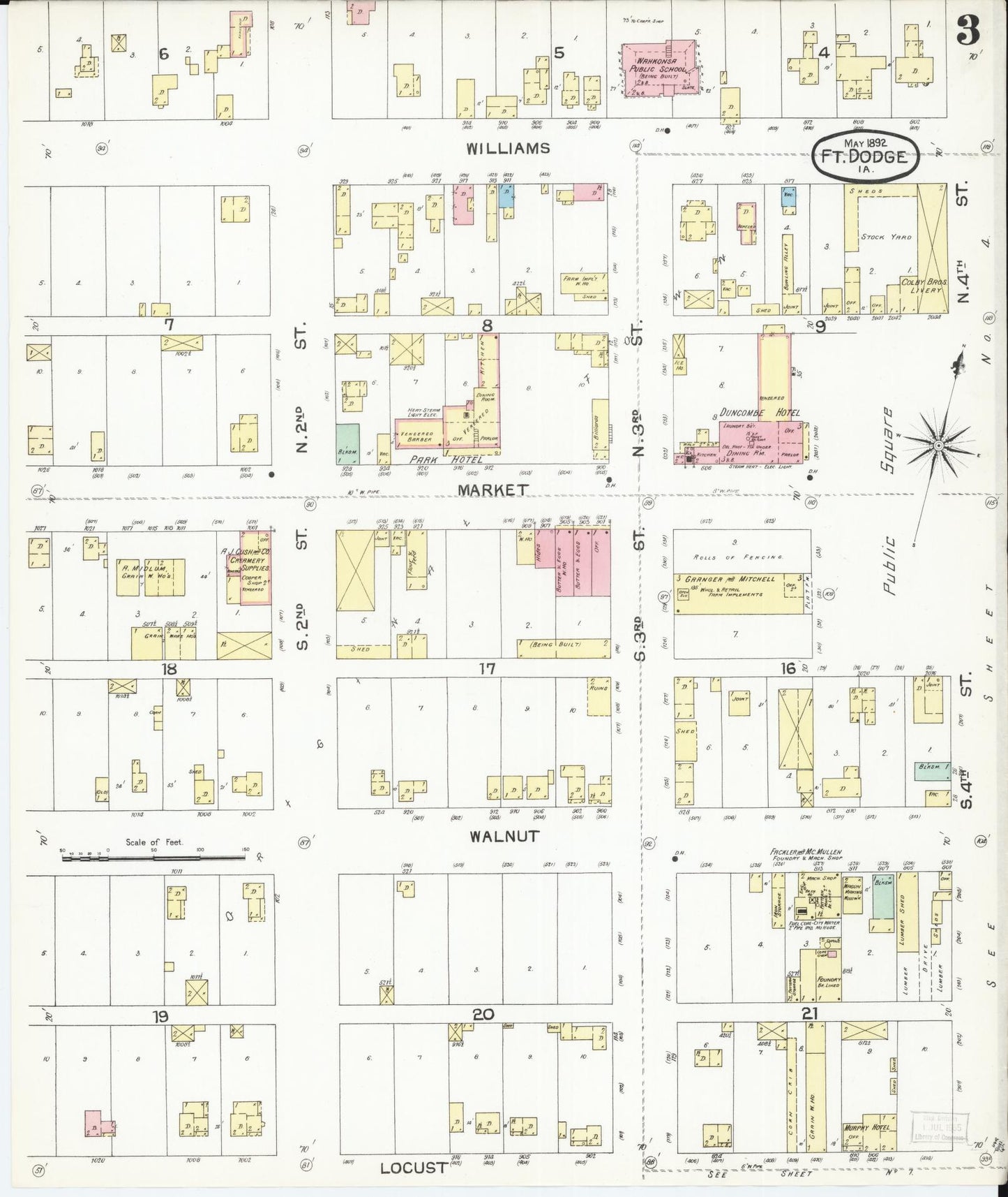 Sanborn Fire Insurance Map from Fort Dodge, Webster County, Iowa (1892), Sheet #0003 - Historic Sanborn Fire Insurance Map Print, vintage old map wall art