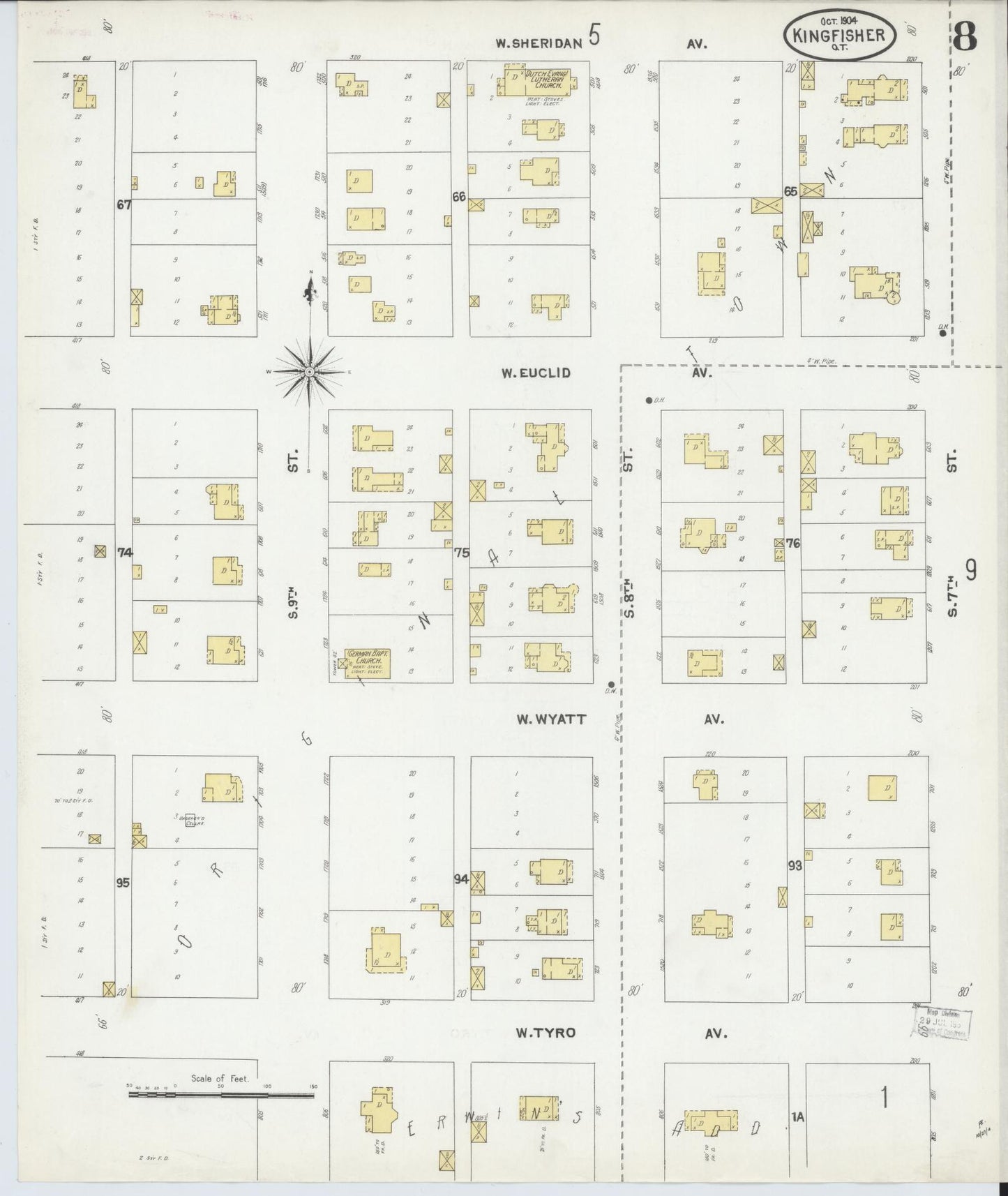 Sanborn Fire Insurance Map from Kingfisher, Kingfisher County, Oklahoma (1904), Sheet #0008 - Complete Map Set gallery image, historic Sanborn map, vintage wall art, Oklahoma Oklahoma