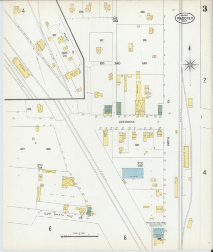 Sanborn Fire Insurance Map from Wagoner, Wagoner County, Oklahoma (1901), Sheet #0003 - Complete Map Set gallery image, historic Sanborn map, vintage wall art, Oklahoma Oklahoma