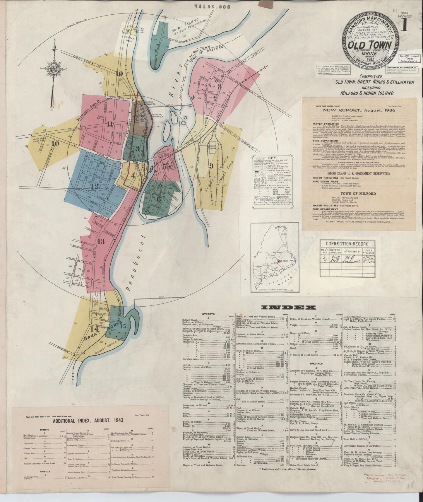 Sanborn Fire Insurance Map from Old Town, Penobscot County, Maine (1948), Sheet #0001 - Complete Map Set gallery image, historic Sanborn map, vintage wall art, Maine Maine