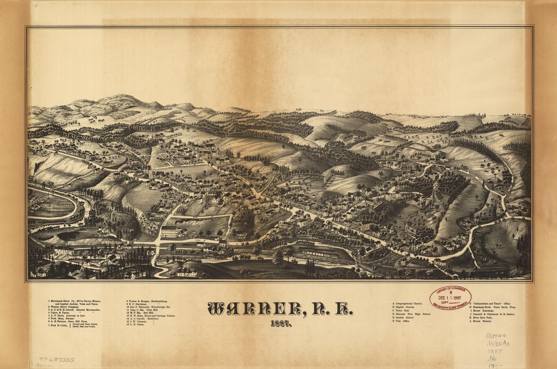 Warner, N.H., 1887. (1877) – Historic Bird’s-Eye View Panorama Print