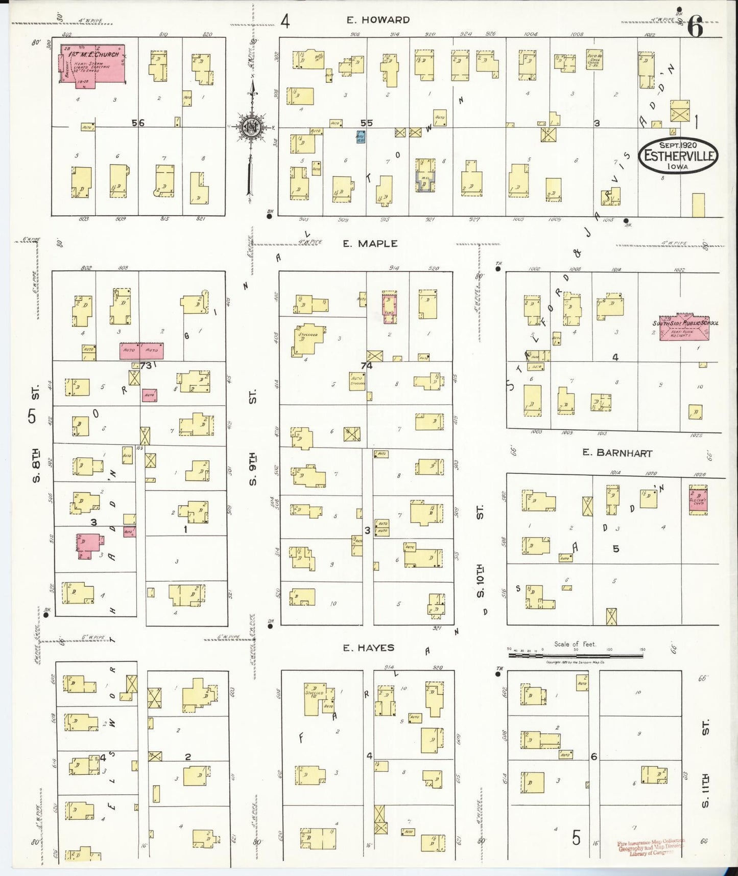 Sanborn Fire Insurance Map from Estherville, Emmet County, Iowa (1920), Sheet #0006 - Historic Sanborn Fire Insurance Map Print, vintage old map wall art