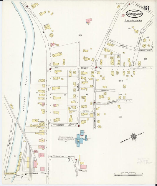 Sanborn Fire Insurance Map from Montpelier, Washington County, Vermont (1915), Sheet #0018 - Historic Sanborn Fire Insurance Map Print, vintage old map wall art, antique decor, genealogy gift, Vermont Vermont map