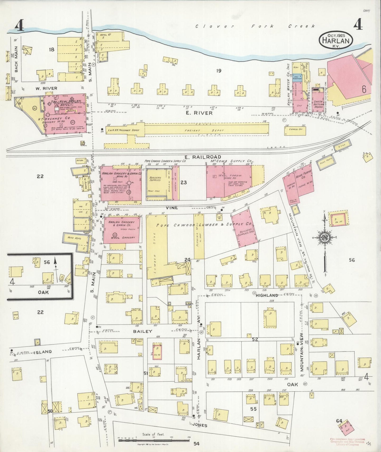 Sanborn Fire Insurance Map from Harlan, Harlan County, Kentucky (1925), Sheet #0004 - Complete Map Set gallery image, historic Sanborn map, vintage wall art, Kentucky Kentucky