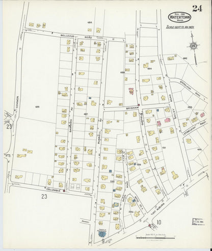 Sanborn Fire Insurance Map from Watertown, Middlesex County, Massachusetts (1916), Sheet #0024 - Complete Map Set gallery image, historic Sanborn map, vintage wall art, Massachusetts Massachusetts