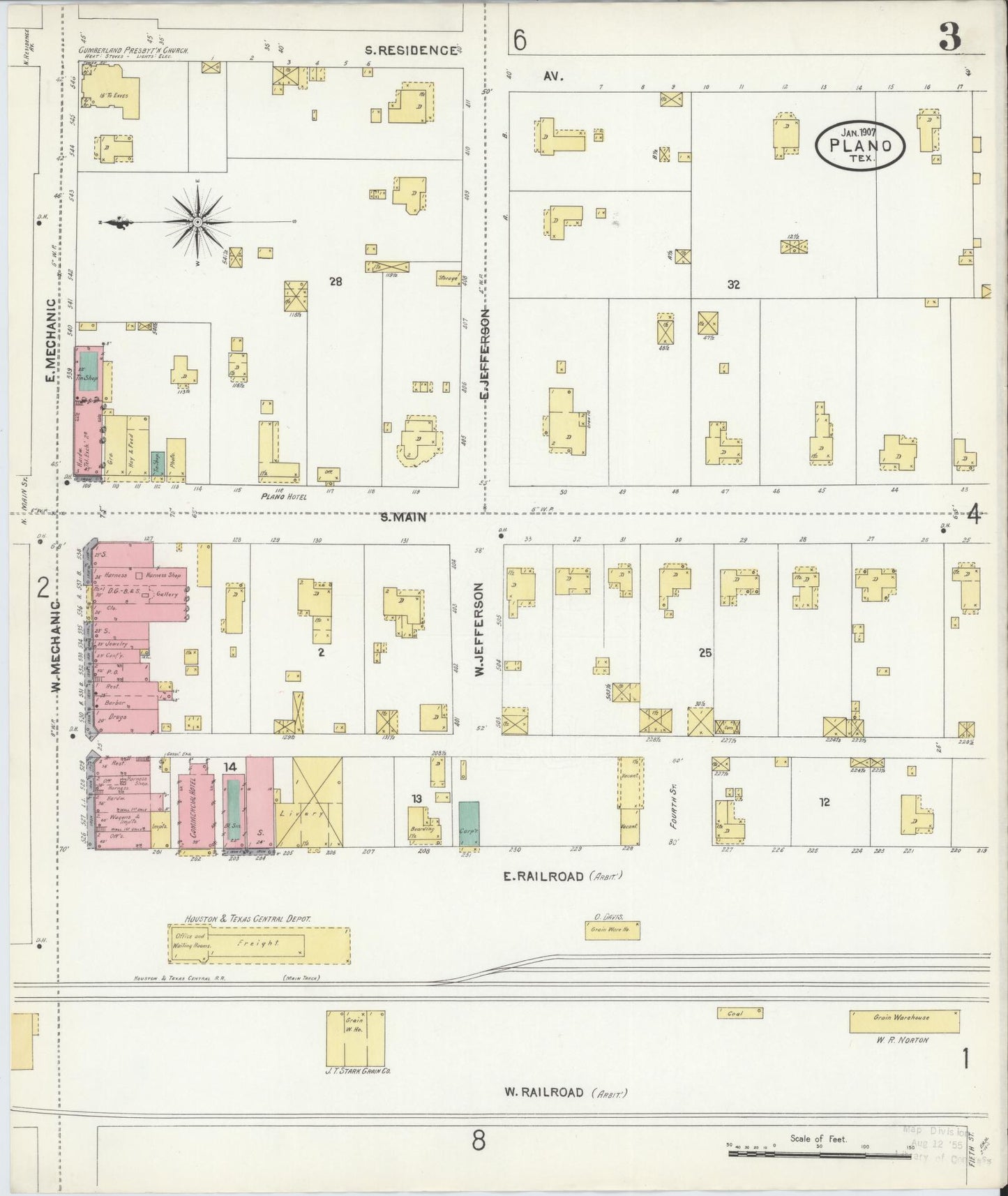 Sanborn Fire Insurance Map from Plano, Collin County, Texas (1907), Sheet #0003 - Historic Sanborn Fire Insurance Map Print, vintage old map wall art, antique decor, genealogy gift, Texas Texas map