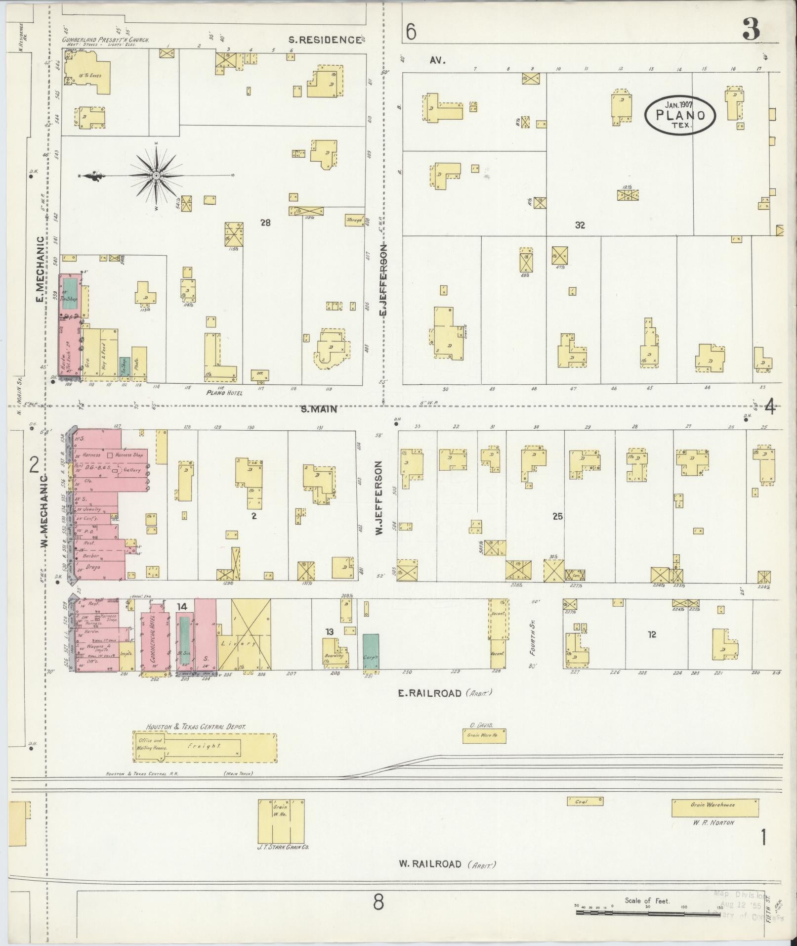 Sanborn Fire Insurance Map from Plano, Collin County, Texas (1907), Sheet #0003 - Historic Sanborn Fire Insurance Map Print, vintage old map wall art, antique decor, genealogy gift, Texas Texas map