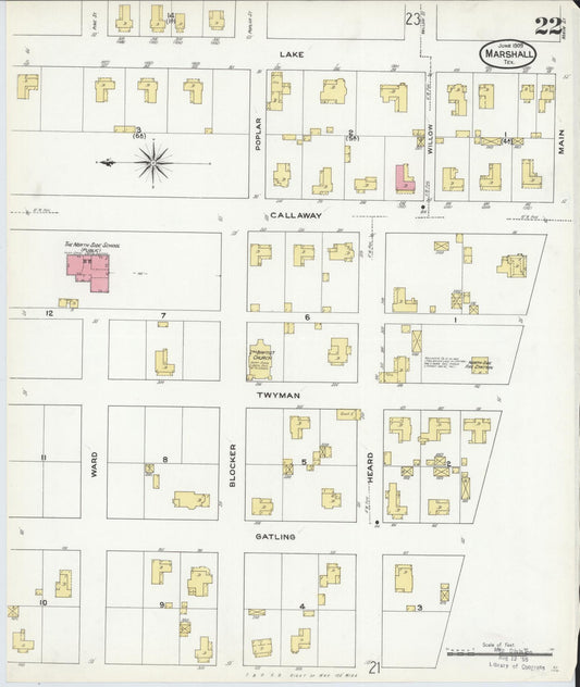 Sanborn Fire Insurance Map from Marshall, Harrison County, Texas (1909), Sheet #0022 - Historic Sanborn Fire Insurance Map Print, vintage old map wall art, antique decor, genealogy gift, Texas Texas map