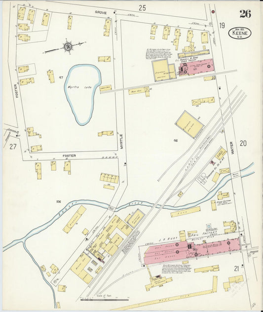 Sanborn Fire Insurance Map from Keene, Cheshire County, New Hampshire (1913), Sheet #0026 - Historic Sanborn Fire Insurance Map Print, vintage old map wall art, antique decor, genealogy gift, New Hampshire New Hampshire map