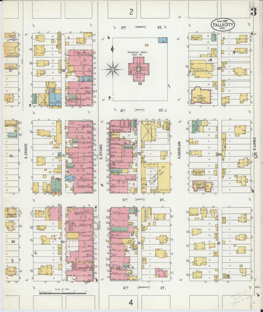 Sanborn Fire Insurance Map from Falls City, Richardson County, Nebraska (1900), Sheet #0003 - Historic Sanborn Fire Insurance Map Print, vintage old map wall art, antique decor, genealogy gift, Nebraska Nebraska map