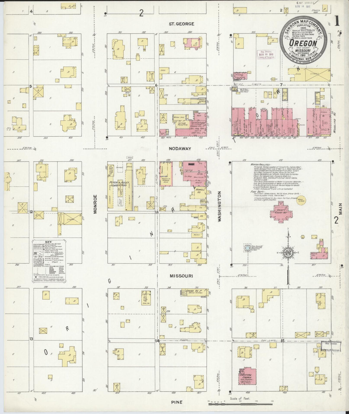 Sanborn Fire Insurance Map from Oregon, Holt County, Missouri (1911), Sheet #0001 - Historic Sanborn Fire Insurance Map Print, vintage old map wall art, antique decor, genealogy gift, Oregon Oregon map