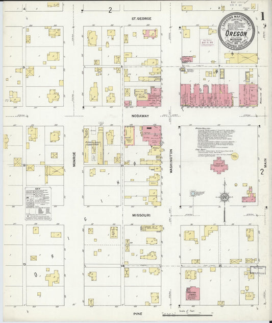 Sanborn Fire Insurance Map from Oregon, Holt County, Missouri (1911), Sheet #0001 - Historic Sanborn Fire Insurance Map Print, vintage old map wall art, antique decor, genealogy gift, Oregon Oregon map