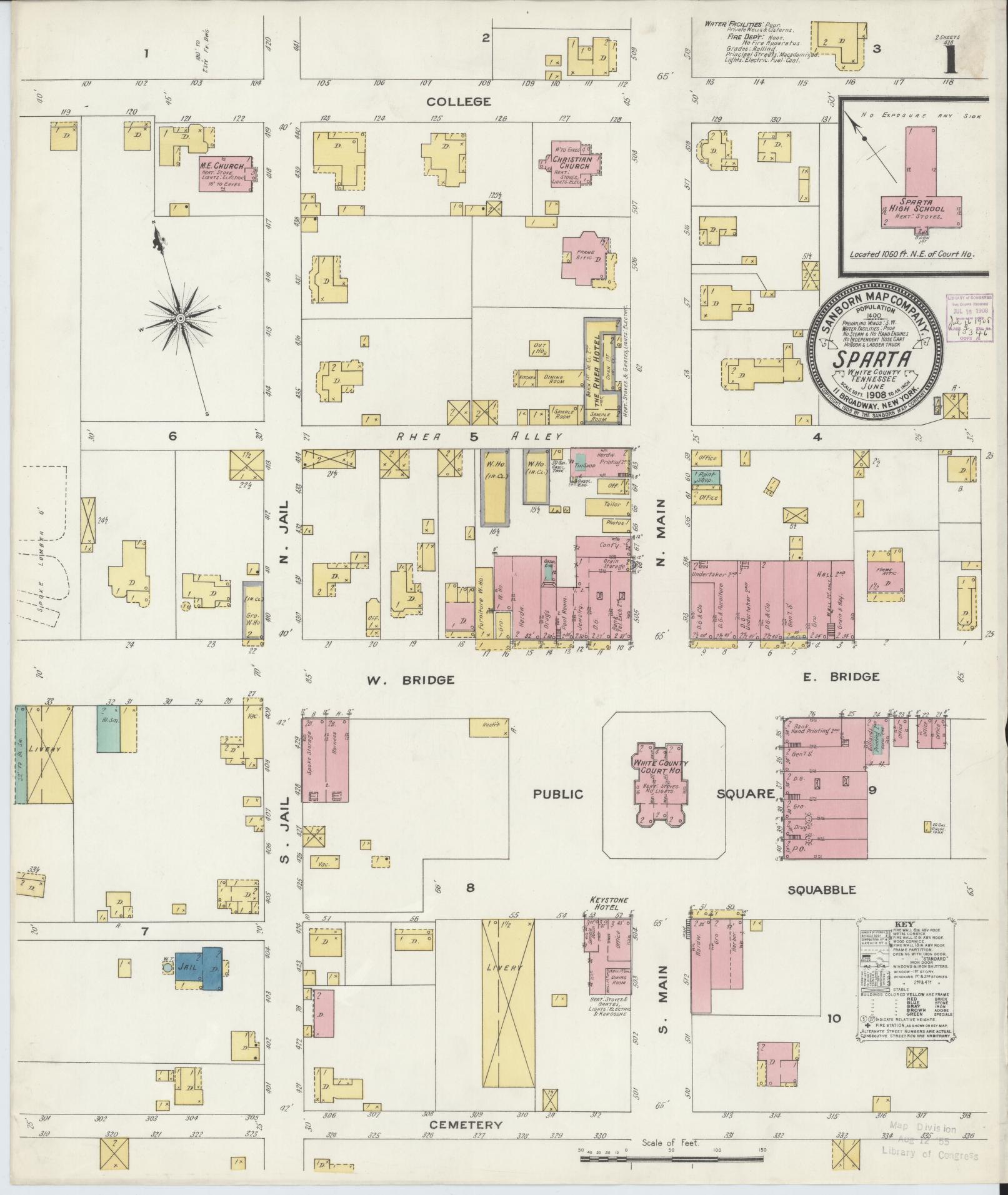 Sanborn Fire Insurance Map from Sparta, White County, Tennessee. (1908) – Historic Sanborn Fire Insurance Map Print