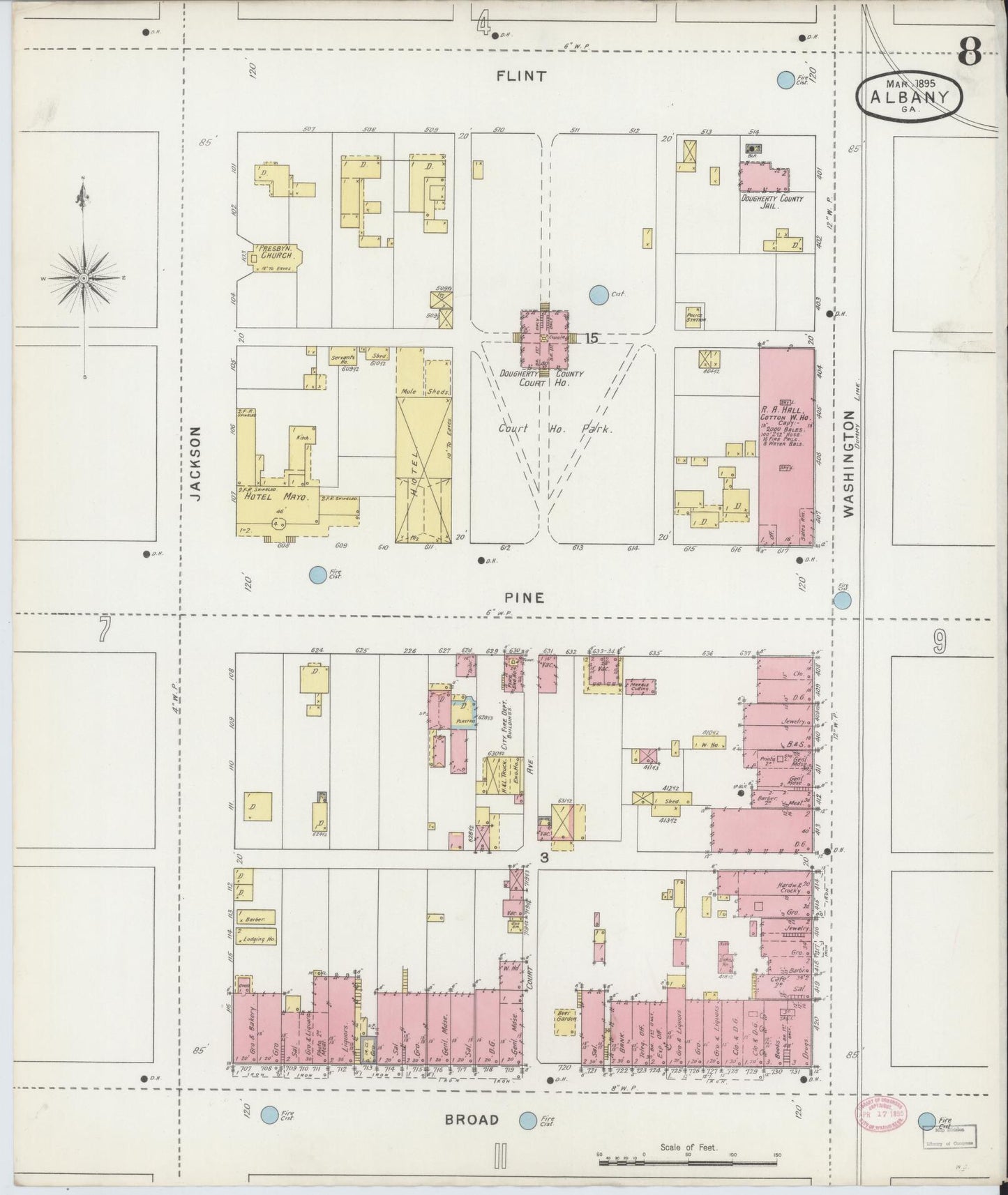 Sanborn Fire Insurance Map from Albany, Dougherty County, Georgia (1895), Sheet #0008 - Complete Map Set gallery image, historic Sanborn map, vintage wall art, Georgia Georgia