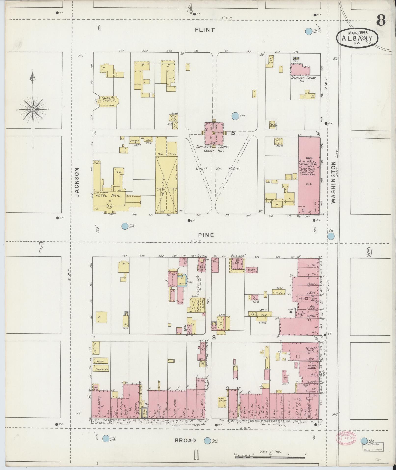 Sanborn Fire Insurance Map from Albany, Dougherty County, Georgia (1895), Sheet #0008 - Complete Map Set gallery image, historic Sanborn map, vintage wall art, Georgia Georgia