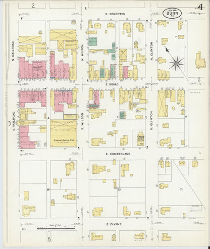 Sanborn Fire Insurance Map from Dunn, Harnett County, North Carolina (1908), Sheet #0004 - Historic Sanborn Fire Insurance Map Print, vintage old map wall art, antique decor, genealogy gift, North Carolina North Carolina map
