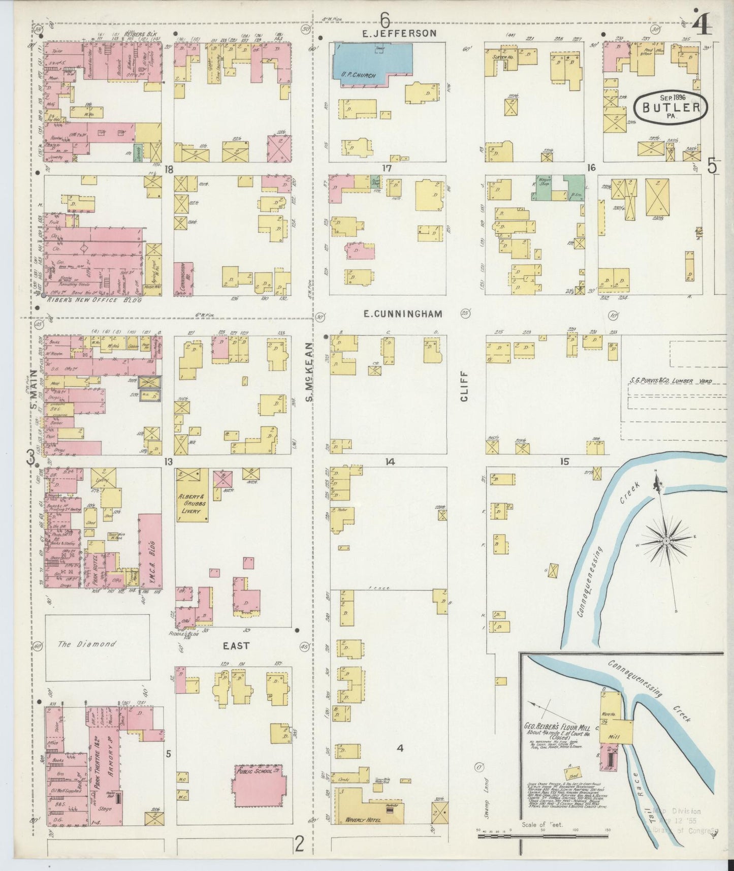 Sanborn Fire Insurance Map from Butler, Butler County, Pennsylvania (1896), Sheet #0004 - Historic Sanborn Fire Insurance Map Print, vintage old map wall art, antique decor, genealogy gift, Pennsylvania Pennsylvania map
