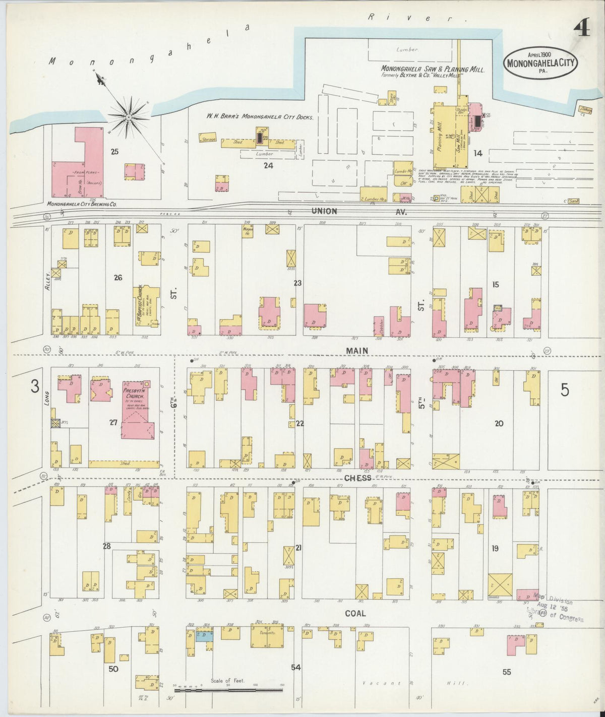Sanborn Fire Insurance Map from Monongahela City, Washington County, Pennsylvania (1900), Sheet #0004 - Historic Sanborn Fire Insurance Map Print, vintage old map wall art, antique decor, genealogy gift, Pennsylvania Pennsylvania map