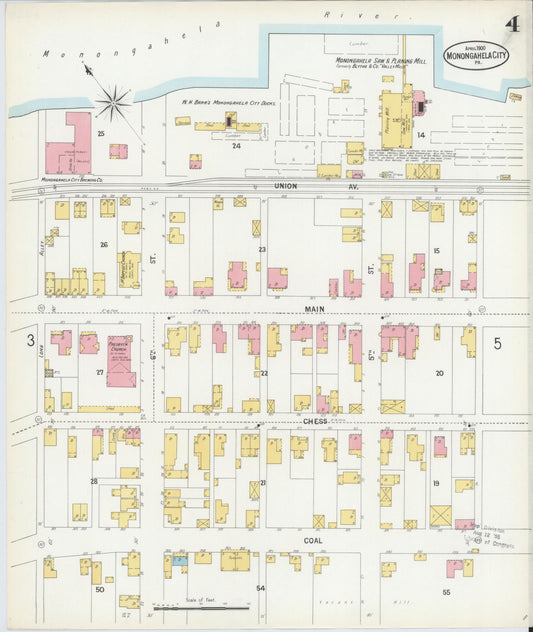 Sanborn Fire Insurance Map from Monongahela City, Washington County, Pennsylvania (1900), Sheet #0004 - Historic Sanborn Fire Insurance Map Print, vintage old map wall art, antique decor, genealogy gift, Pennsylvania Pennsylvania map