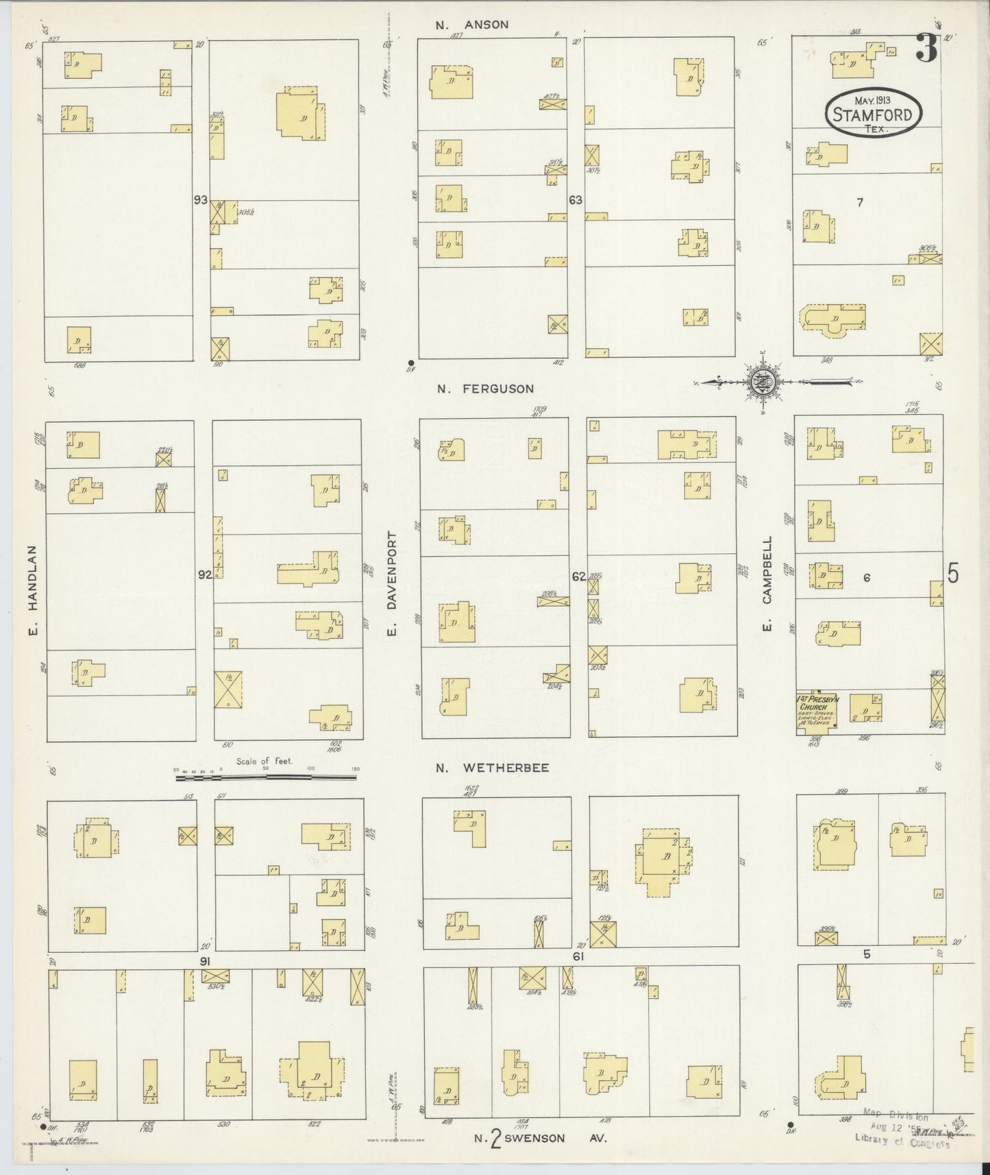 Sanborn Fire Insurance Map from Stamford, Jones County, Texas (1913), Sheet #0003 - Complete Map Set gallery image, historic Sanborn map, vintage wall art, Texas Texas