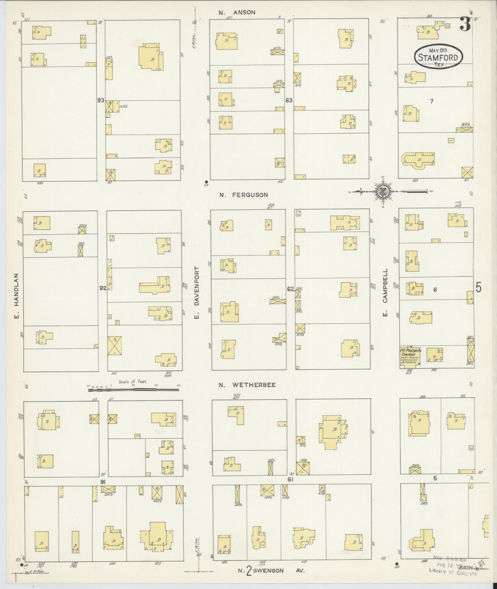 Sanborn Fire Insurance Map from Stamford, Jones County, Texas (1913), Sheet #0003 - Complete Map Set gallery image, historic Sanborn map, vintage wall art, Texas Texas