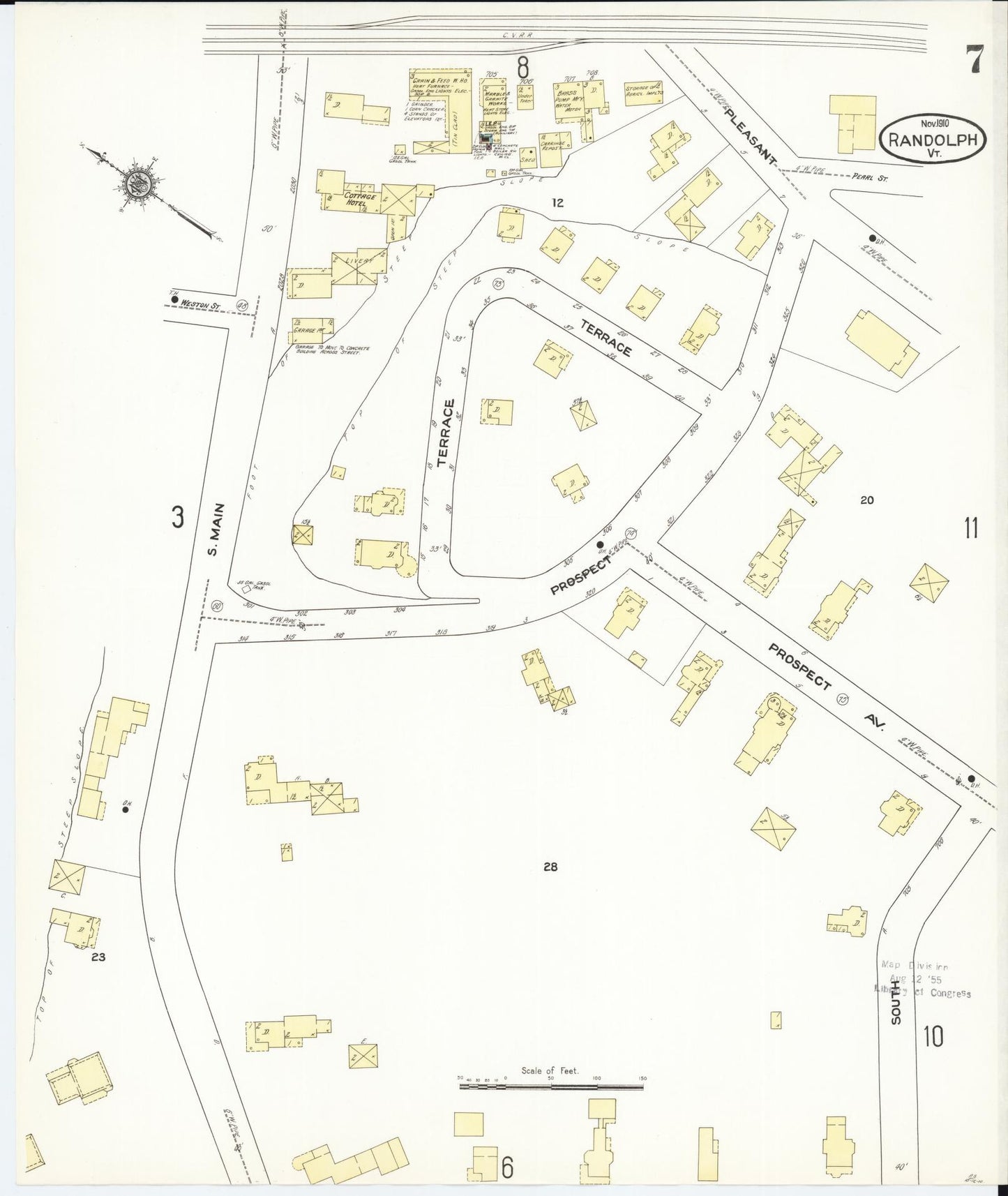Sanborn Fire Insurance Map from Randolph, Orange County, Vermont (1910), Sheet #0007 - Complete Map Set gallery image, historic Sanborn map, vintage wall art, Vermont Vermont