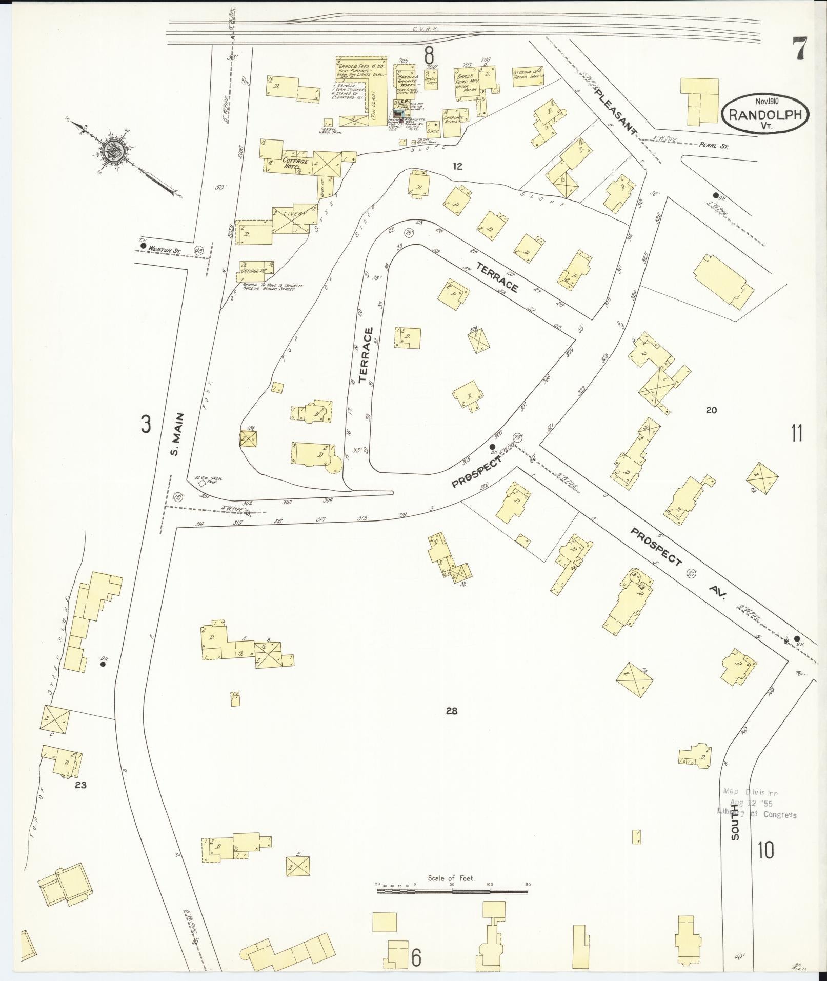 Sanborn Fire Insurance Map from Randolph, Orange County, Vermont (1910), Sheet #0007 - Complete Map Set gallery image, historic Sanborn map, vintage wall art, Vermont Vermont