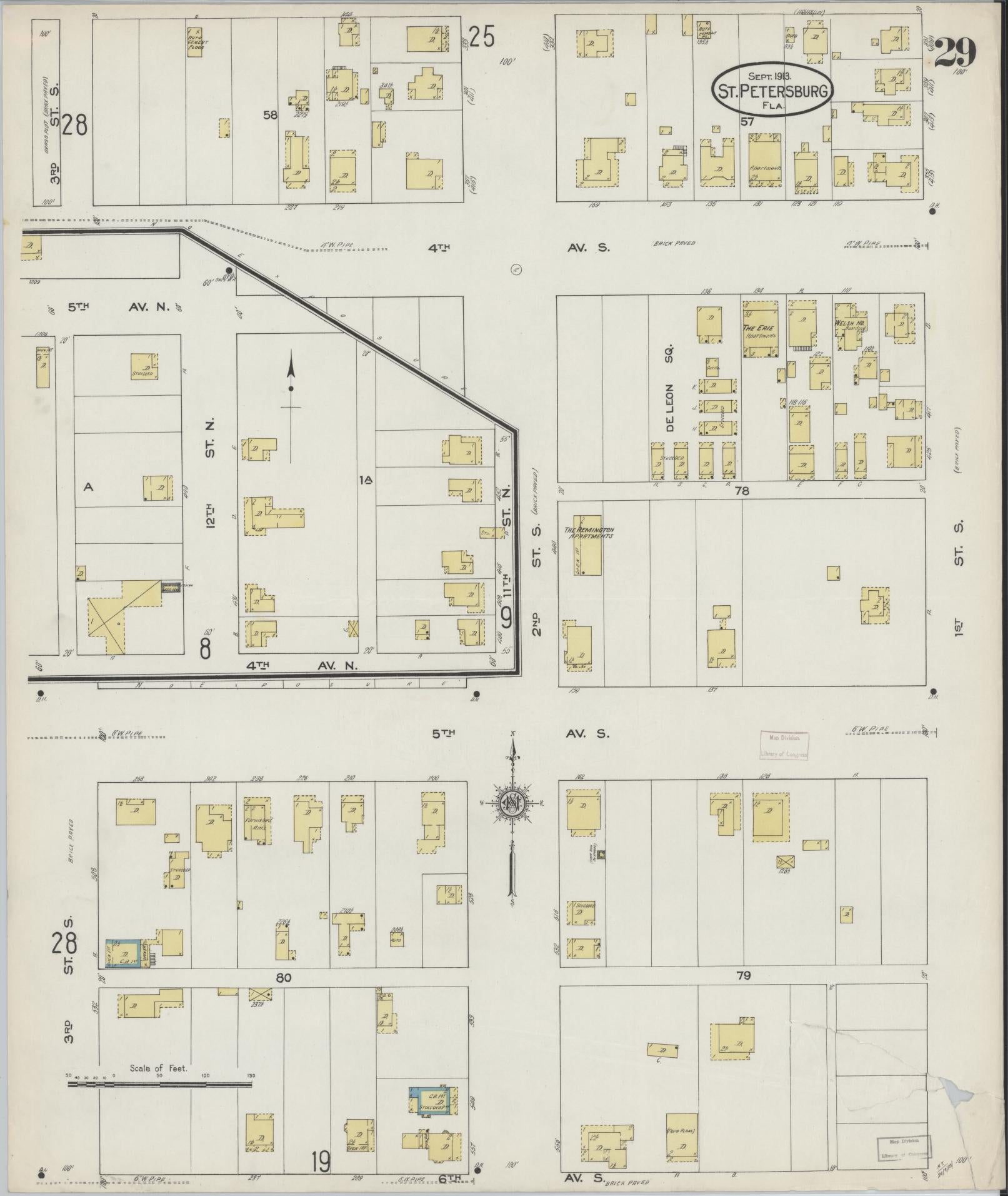 Sanborn Fire Insurance Map from Saint Petersburg, Pinellas County, Florida (1913), Sheet #0029 - Complete Map Set gallery image, historic Sanborn map, vintage wall art, Florida Florida