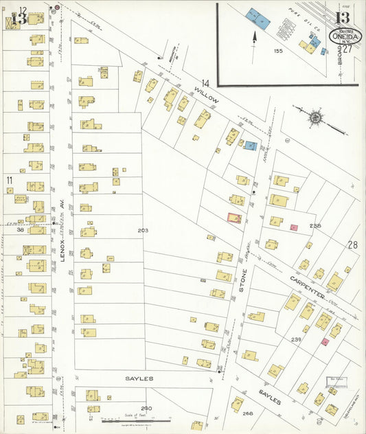Sanborn Fire Insurance Map from Oneida, Madison County, New York (1923), Sheet #0013 - Historic Sanborn Fire Insurance Map Print, vintage old map wall art, antique decor, genealogy gift, New York New York map