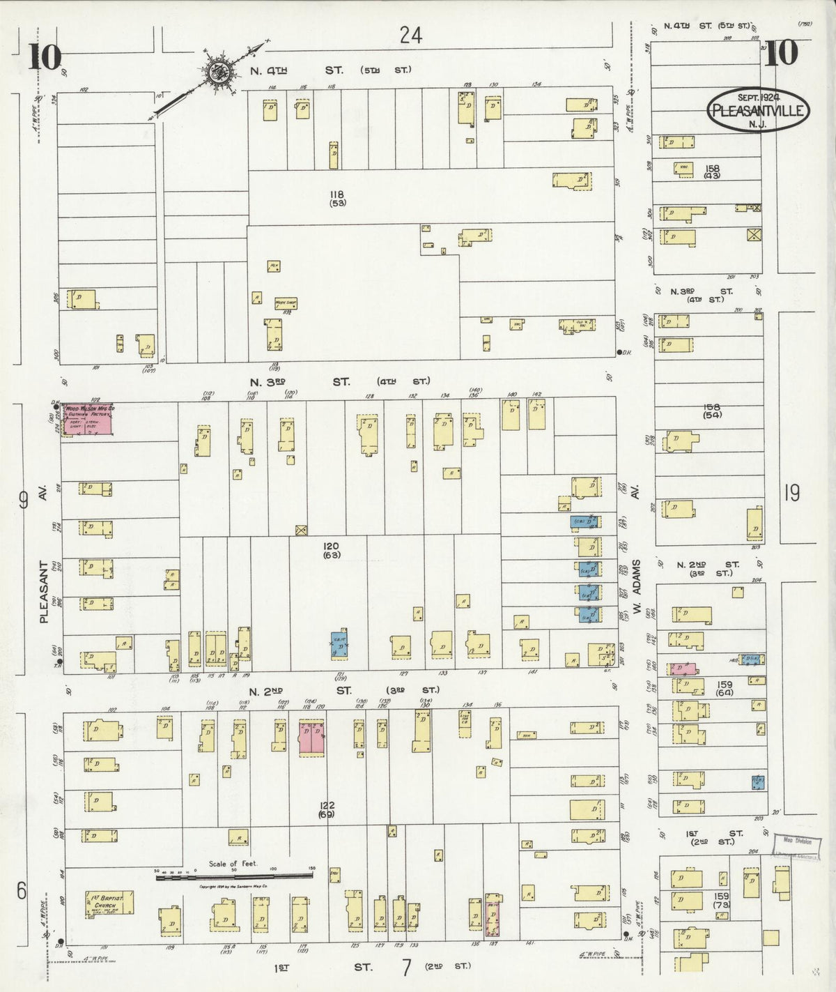 Sanborn Fire Insurance Map from Pleasantville, Atlantic County, New Jersey (1924), Sheet #0010 - Complete Map Set gallery image, historic Sanborn map, vintage wall art, New Jersey New Jersey