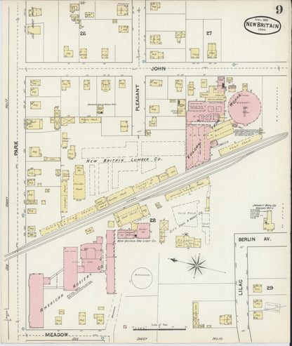 Sanborn Fire Insurance Map from New Britain, Hartford County, Connecticut (1890), Sheet #0009 - Complete Map Set gallery image, historic Sanborn map, vintage wall art, Connecticut Connecticut