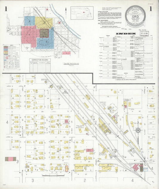 Sanborn Fire Insurance Map from Ord, Valley County, Nebraska (1933), Sheet #0001 - Historic Sanborn Fire Insurance Map Print, vintage old map wall art, antique decor, genealogy gift, Nebraska Nebraska map