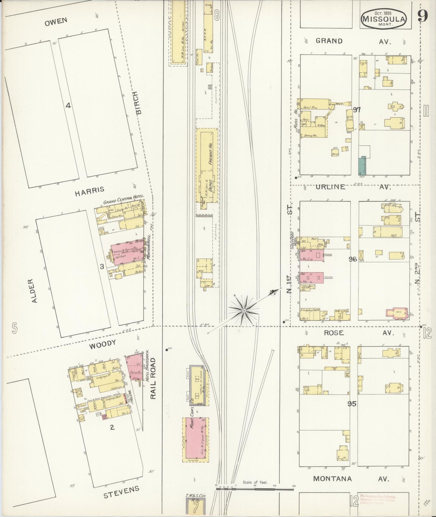 Sanborn Fire Insurance Map from Missoula, Missoula County, Montana (1893), Sheet #0009 - Complete Map Set gallery image, historic Sanborn map, vintage wall art, Montana Montana