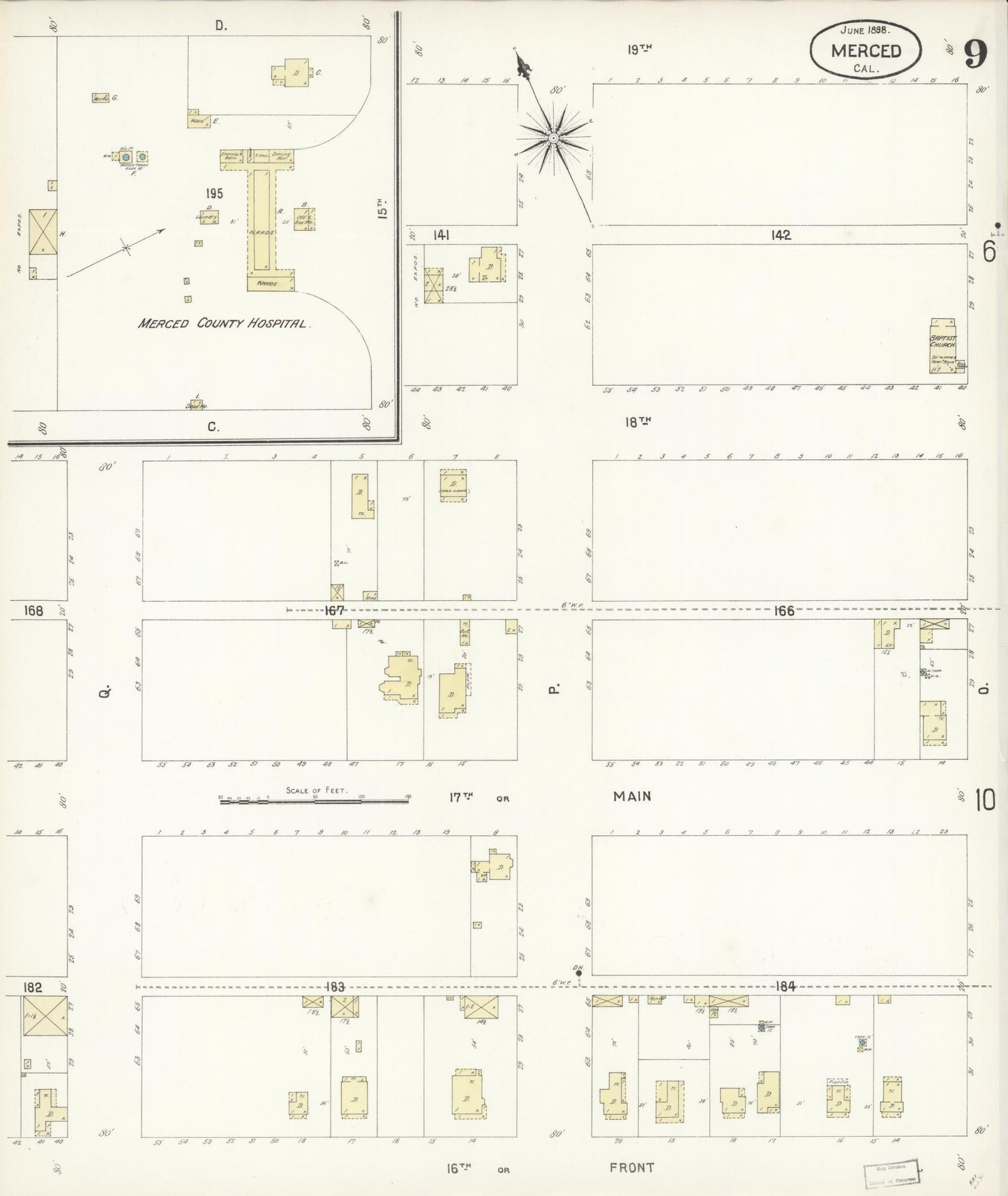 Sanborn Fire Insurance Map from Merced, Merced County, California (1898), Sheet #0009 - Historic Sanborn Fire Insurance Map Print, vintage old map wall art, antique decor, genealogy gift, California California map