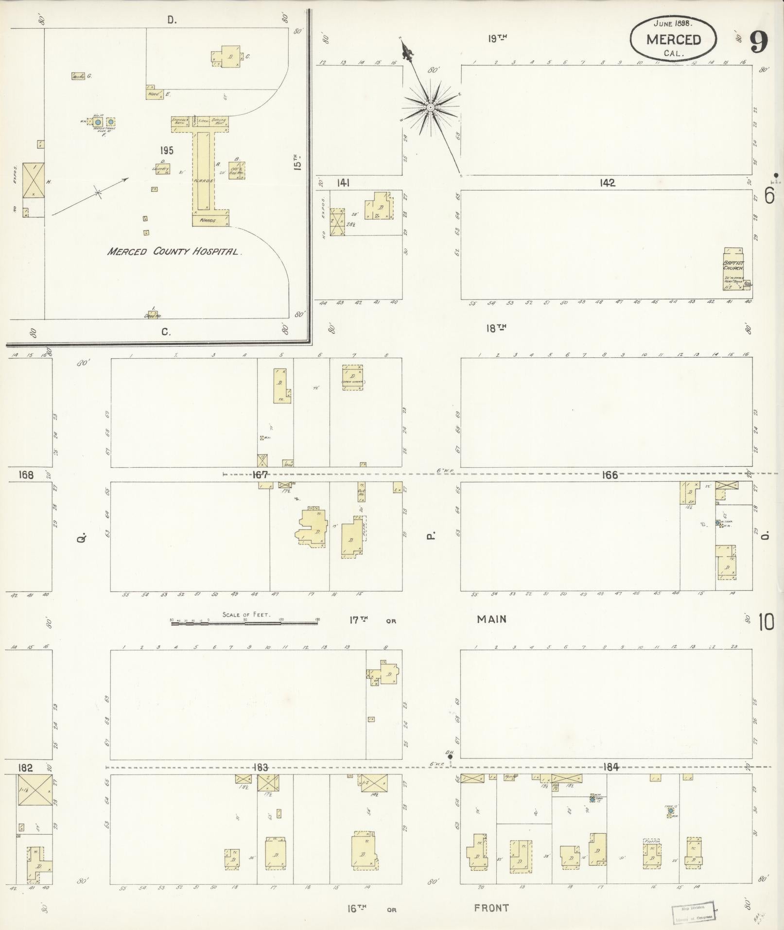 Sanborn Fire Insurance Map from Merced, Merced County, California (1898), Sheet #0009 - Historic Sanborn Fire Insurance Map Print, vintage old map wall art, antique decor, genealogy gift, California California map