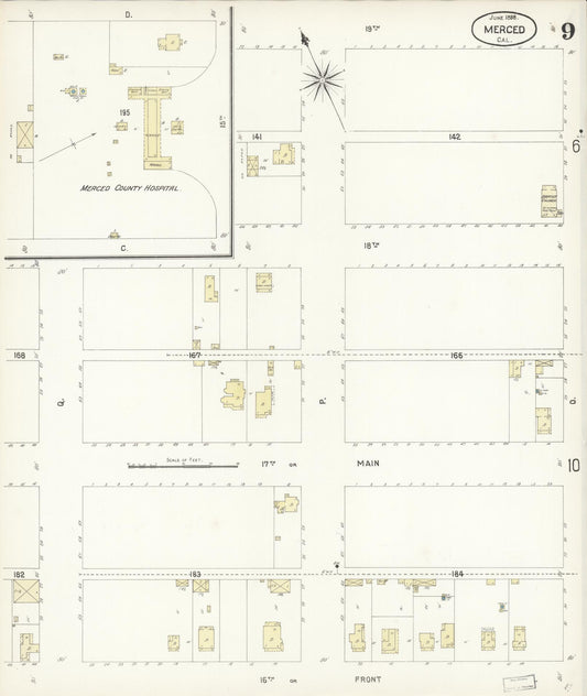 Sanborn Fire Insurance Map from Merced, Merced County, California (1898), Sheet #0009 - Historic Sanborn Fire Insurance Map Print, vintage old map wall art, antique decor, genealogy gift, California California map
