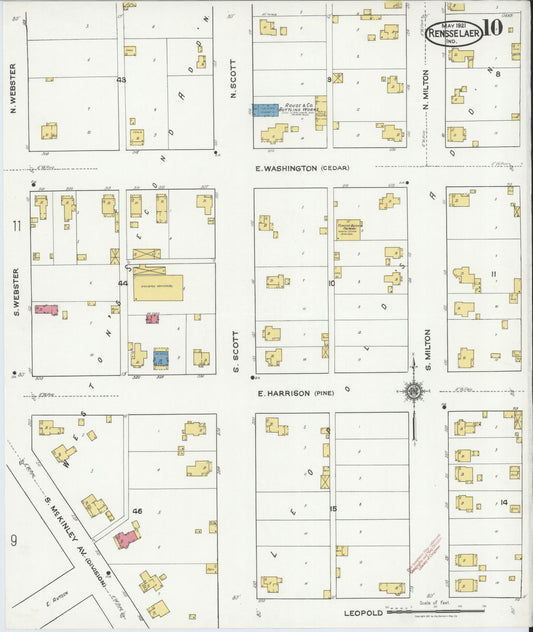 Sanborn Fire Insurance Map from Rensselaer, Jasper County, Indiana (1921), Sheet #0010 - Historic Sanborn Fire Insurance Map Print, vintage old map wall art, antique decor, genealogy gift, Indiana Indiana map