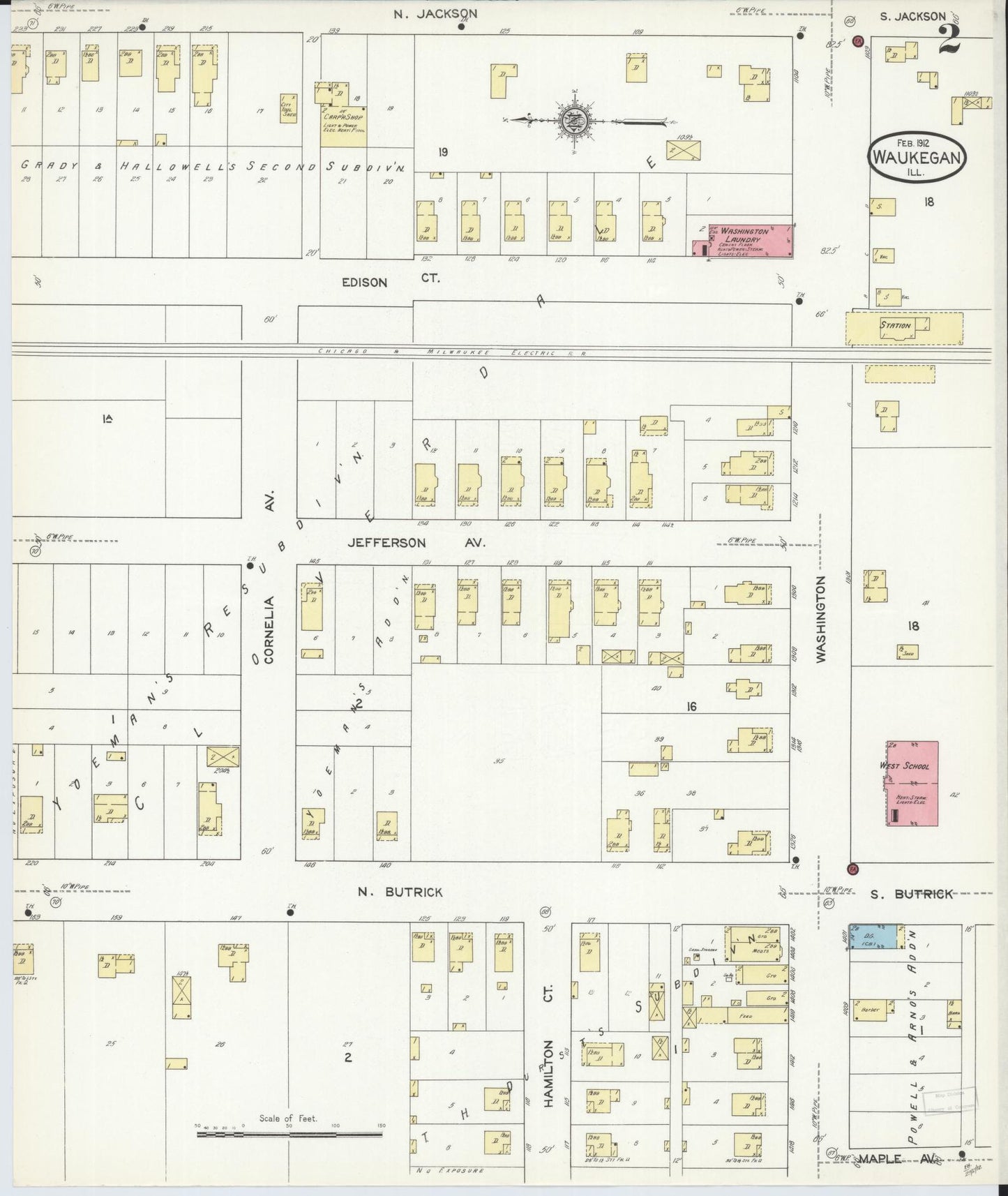 Sanborn Fire Insurance Map from Waukegan, Lake County, Illinois (1912), Sheet #0002 - Historic Sanborn Fire Insurance Map Print, vintage old map wall art, antique decor, genealogy gift, Illinois Illinois map