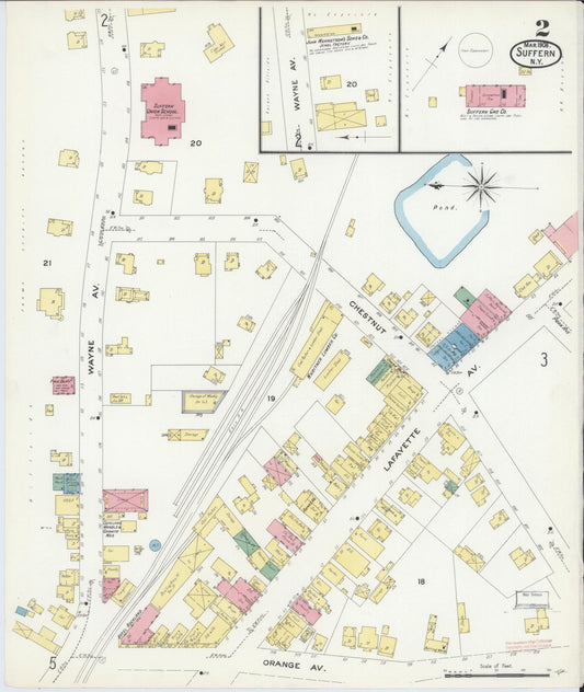 Sanborn Fire Insurance Map from Suffern, Rockland County, New York (1908), Sheet #0002 - Historic Sanborn Fire Insurance Map Print, vintage old map wall art, antique decor, genealogy gift, New York New York map