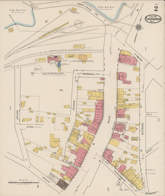 Sanborn Fire Insurance Map from Sag Harbor, Suffolk County, New York (1921), Sheet #0002 - Historic Sanborn Fire Insurance Map Print, vintage old map wall art, antique decor, genealogy gift, New York New York map