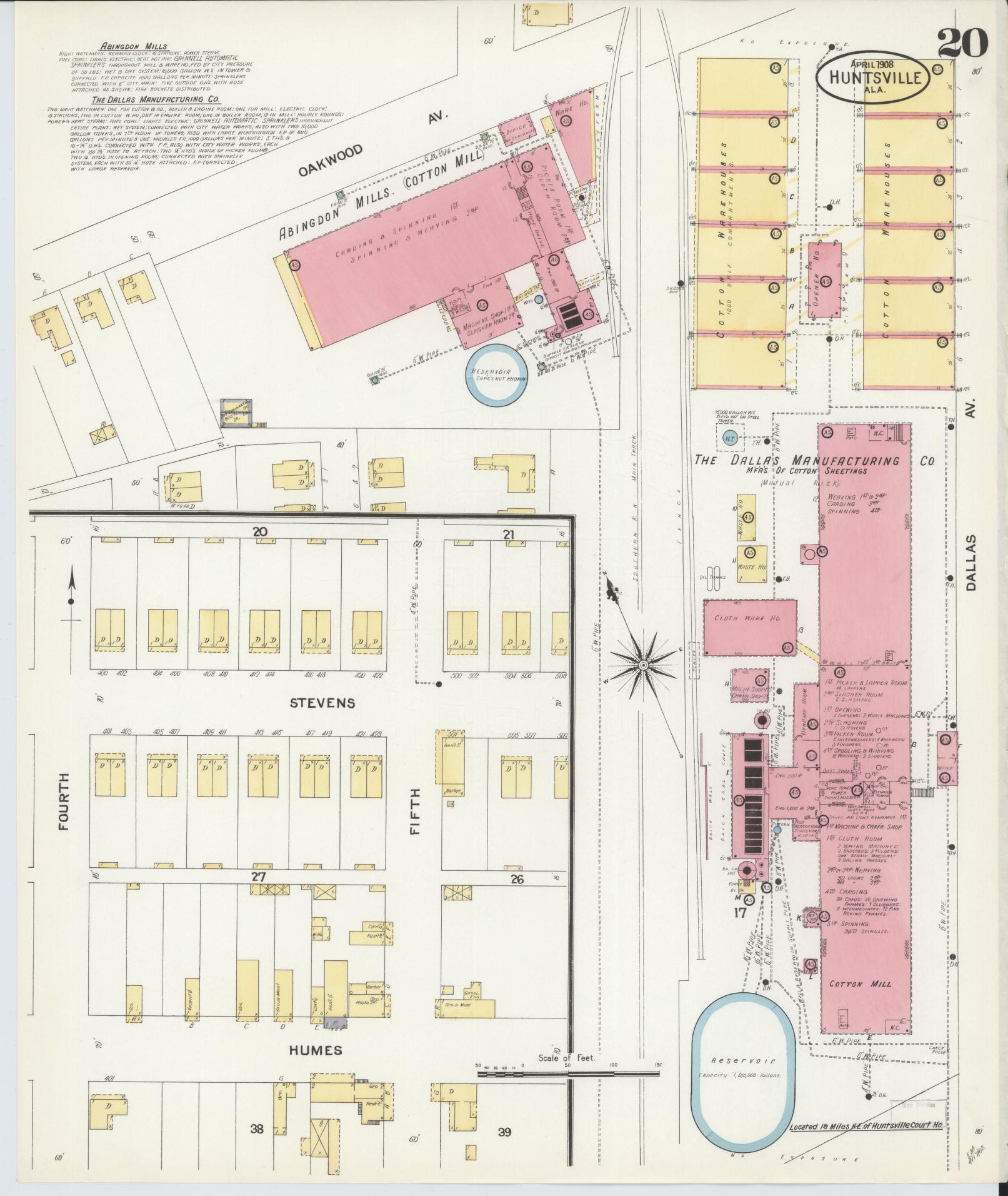 Sanborn Fire Insurance Map from Huntsville, Madison County, Alabama (1908), Sheet #0020 - Complete Map Set gallery image, historic Sanborn map, vintage wall art, Alabama Alabama